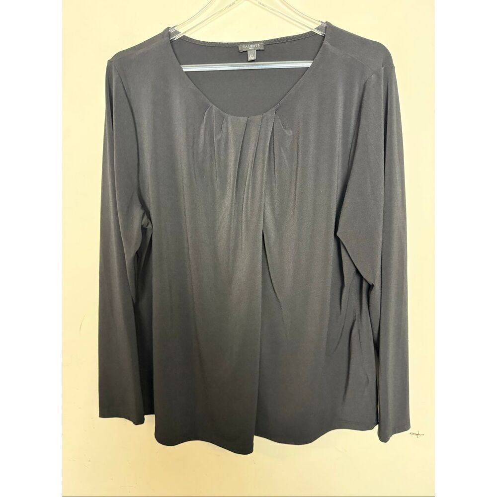 Talbots Black Pleated Scoop Neck Long Sleeve Blouse Size 2X Classic Workwear